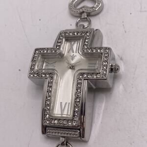 Vintage Silver Tone Christian Cross Faith Watch Works New Battery
